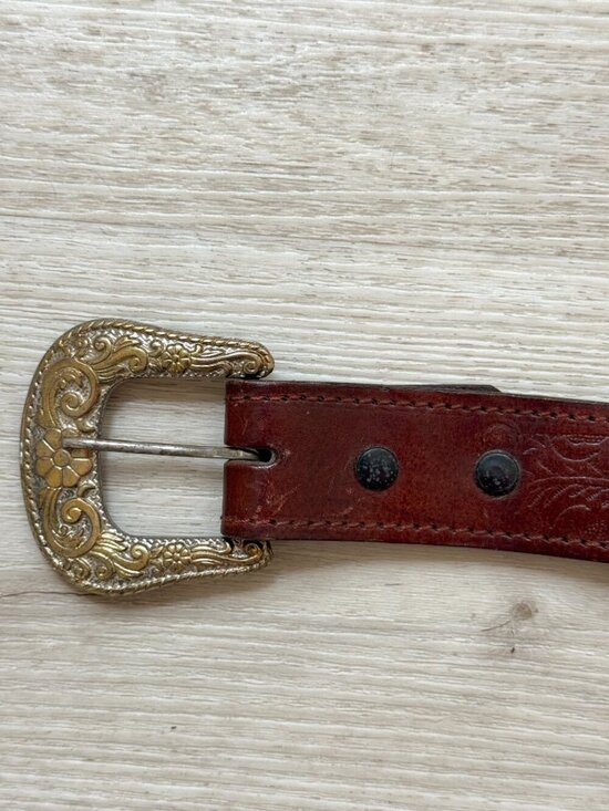 Vintage Western Leather Belt Silver Concho Tooled Brown Cowboy Size 40 main image 15
